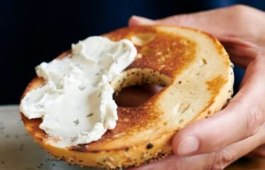 Cream cheese and bagel.