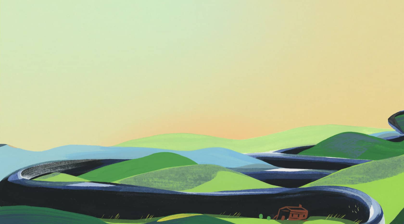 painting of a road and hills