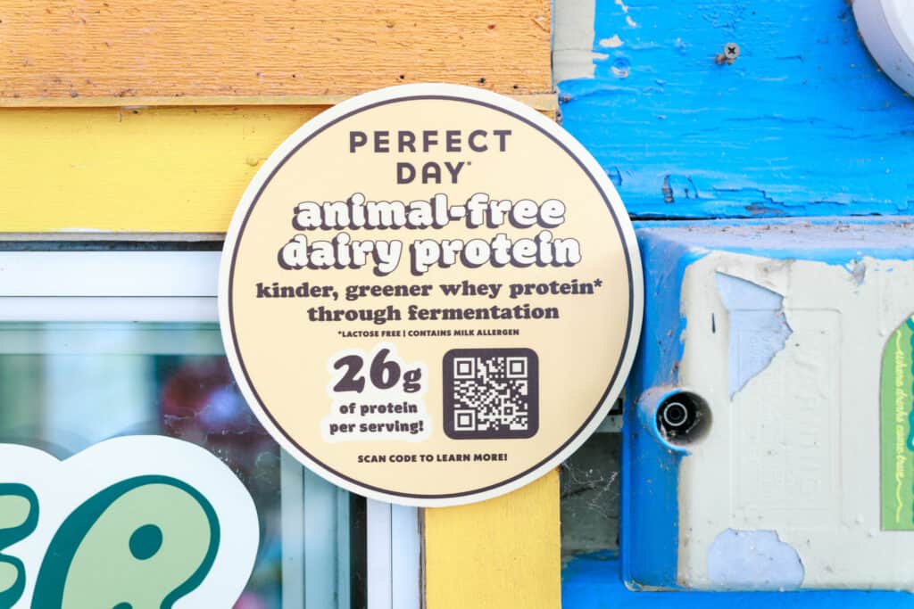 Perfect Day - animal free protein sticker & QR code.